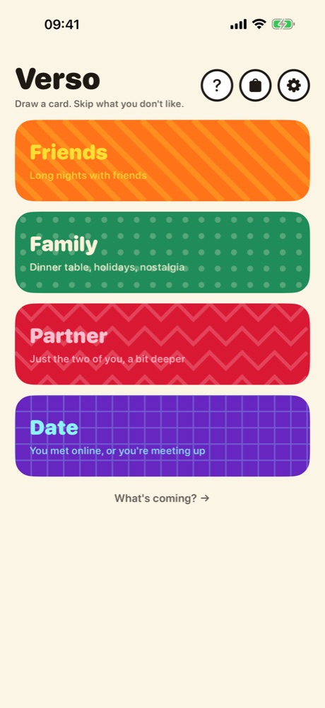 Home screen with four modes