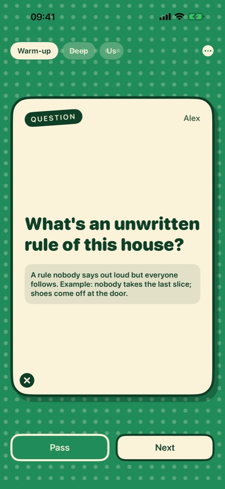 A card with an example